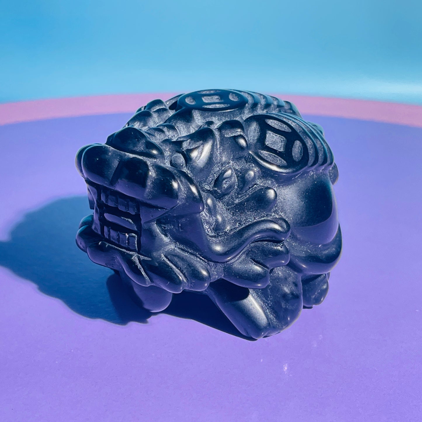 Obsidian 'Pixiu' Dragon with Offering Coins Medium Carving