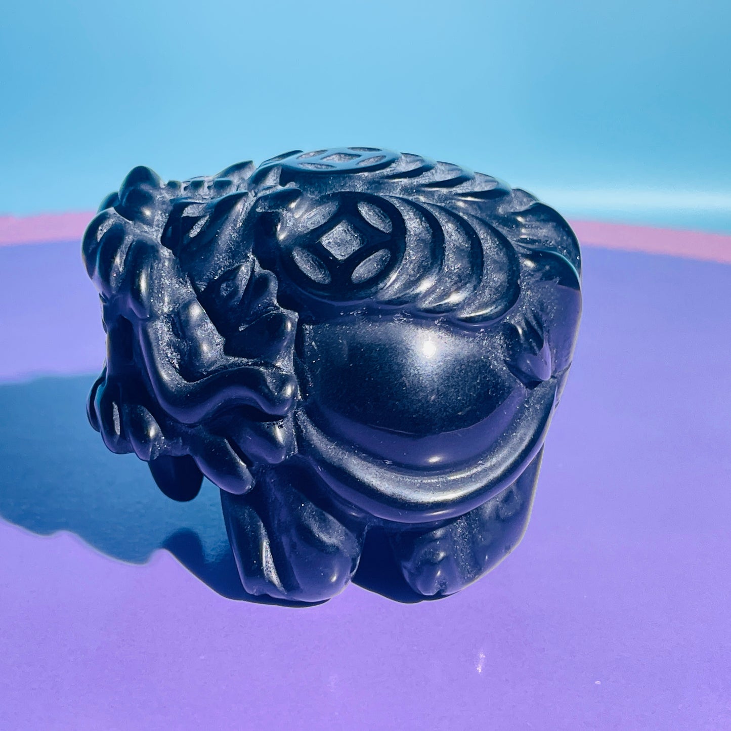 Obsidian 'Pixiu' Dragon with Offering Coins Medium Carving