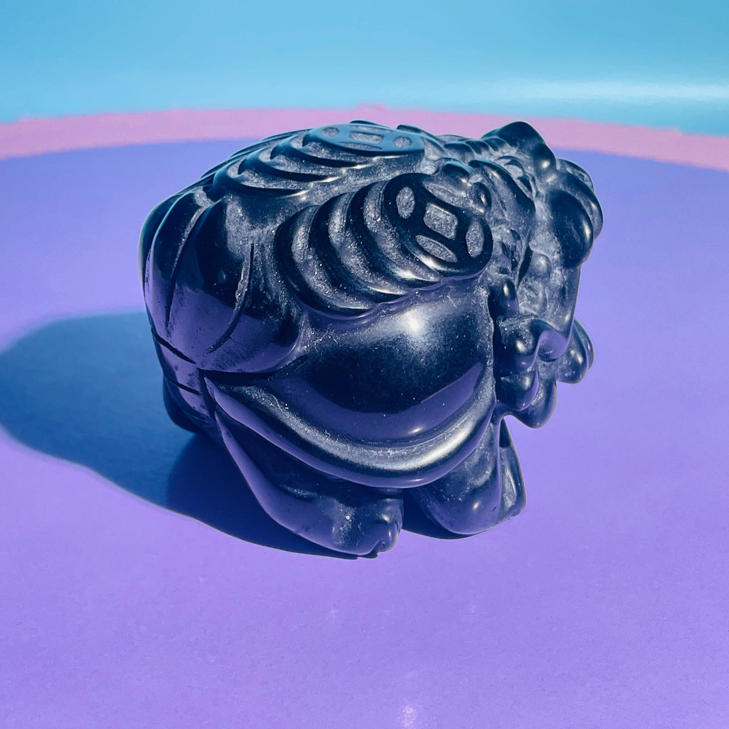 Obsidian 'Pixiu' Dragon with Offering Coins Medium Carving