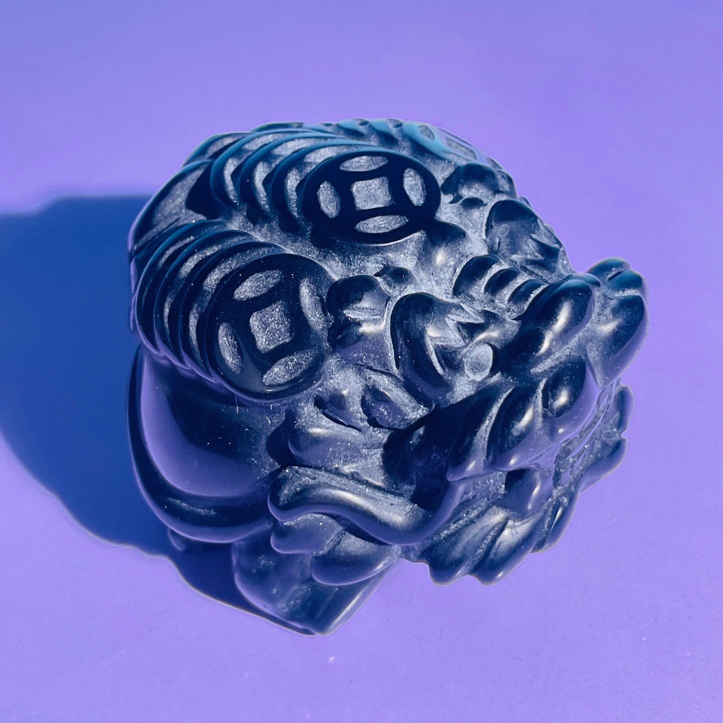 Obsidian 'Pixiu' Dragon with Offering Coins Medium Carving