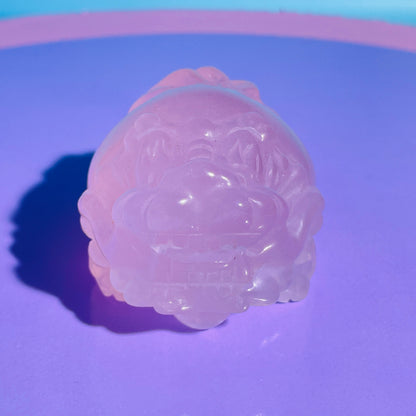 Star Flash Rose Quartz 'Pixiu' Dragon Medium Carving
