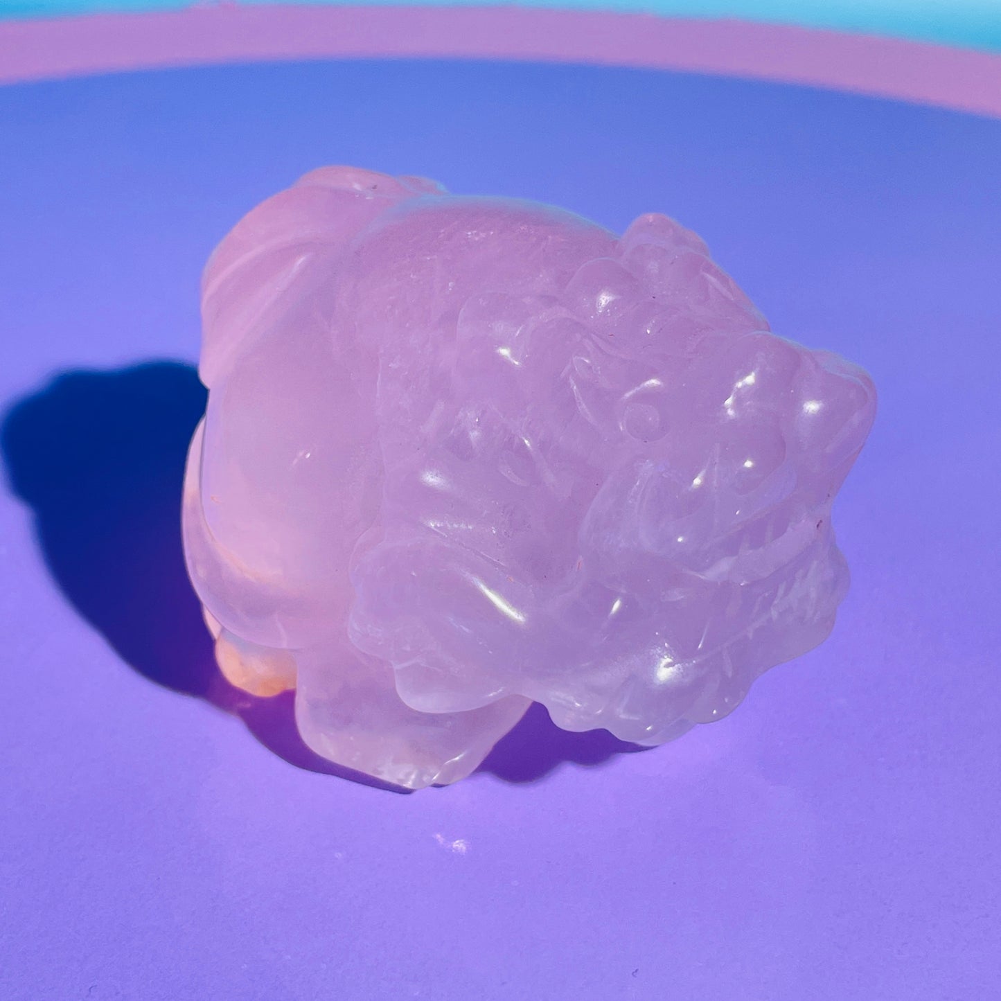 Star Flash Rose Quartz 'Pixiu' Dragon Medium Carving