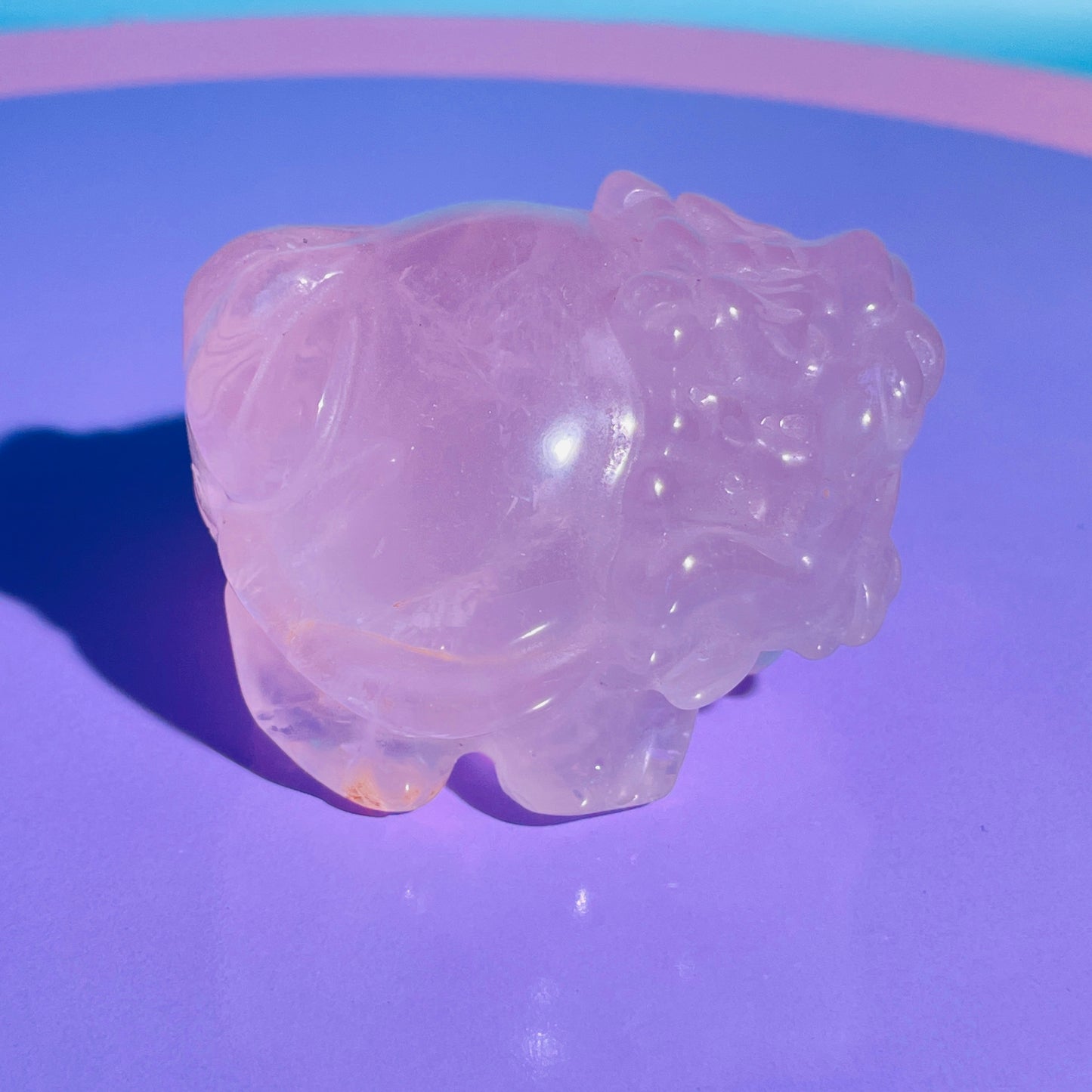 Star Flash Rose Quartz 'Pixiu' Dragon Medium Carving