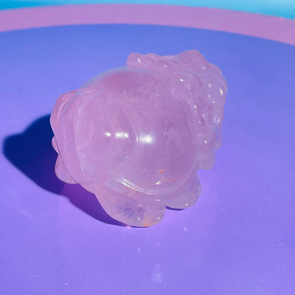 Star Flash Rose Quartz 'Pixiu' Dragon Medium Carving