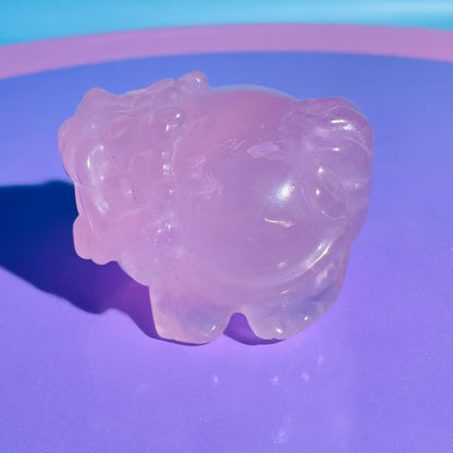 Star Flash Rose Quartz 'Pixiu' Dragon Medium Carving
