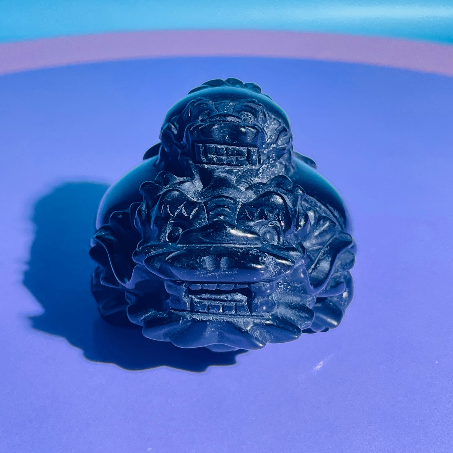 Obsidian 'Pixiu' Dragon + Baby Pixiu Medium Carving