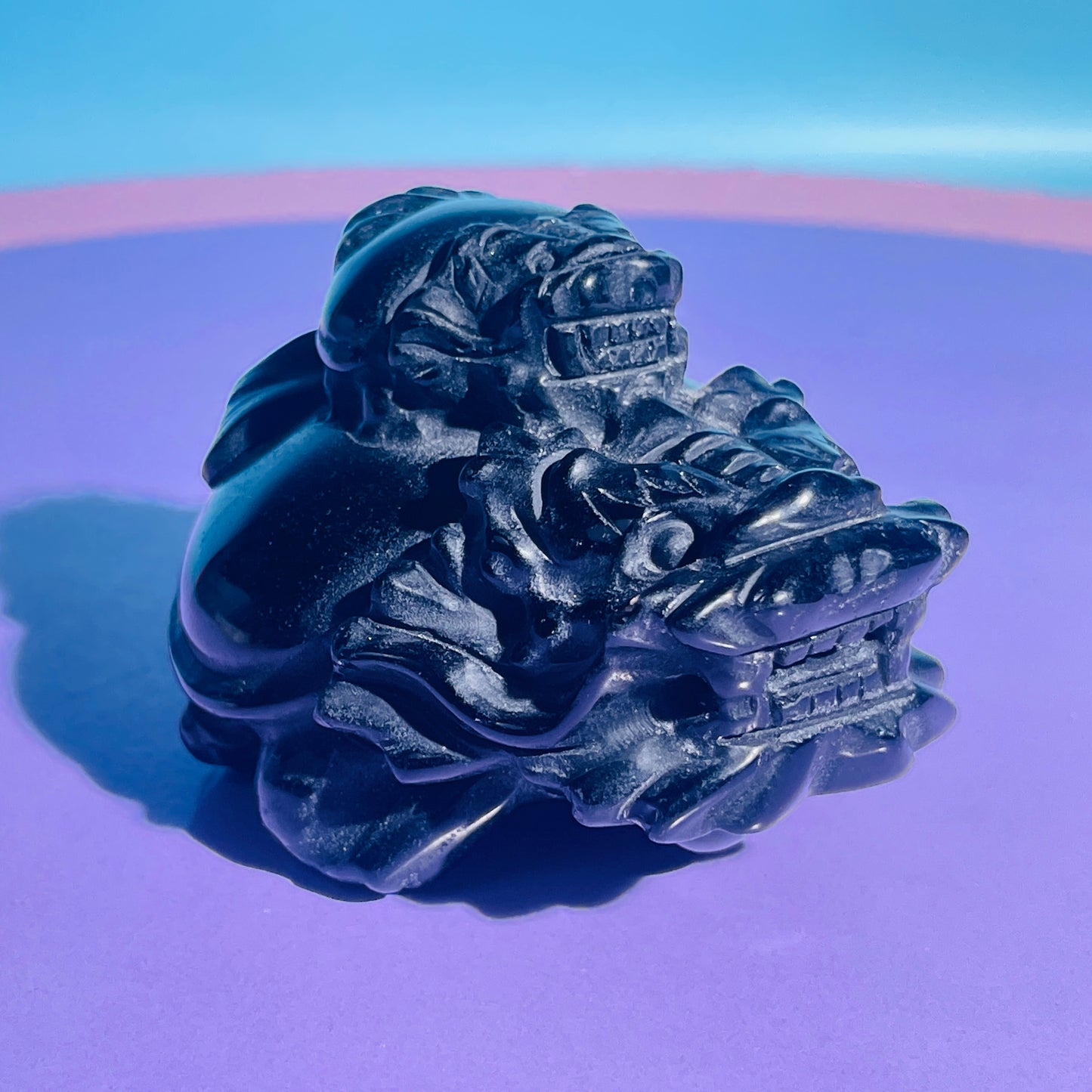 Obsidian 'Pixiu' Dragon + Baby Pixiu Medium Carving