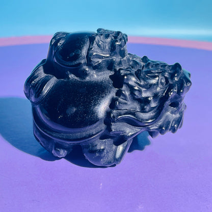 Obsidian 'Pixiu' Dragon + Baby Pixiu Medium Carving