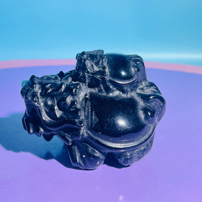Obsidian 'Pixiu' Dragon + Baby Pixiu Medium Carving