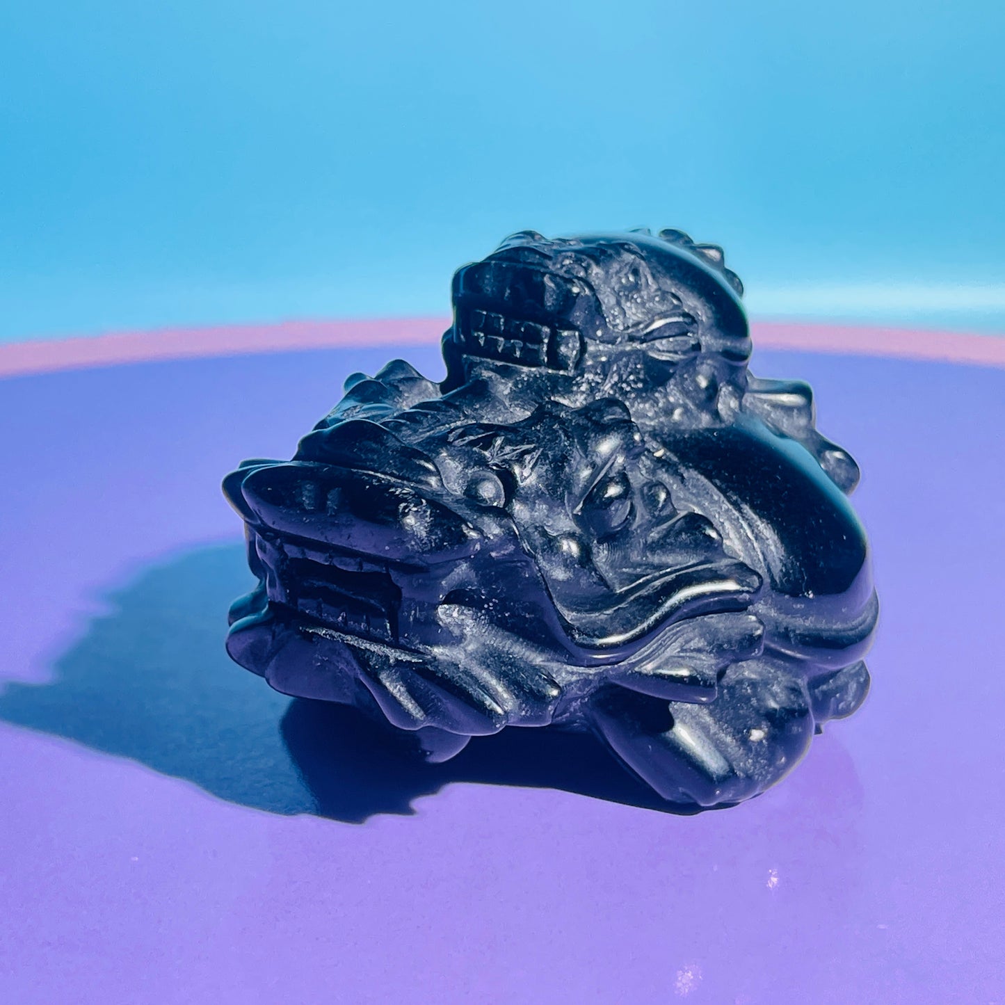 Obsidian 'Pixiu' Dragon + Baby Pixiu Medium Carving