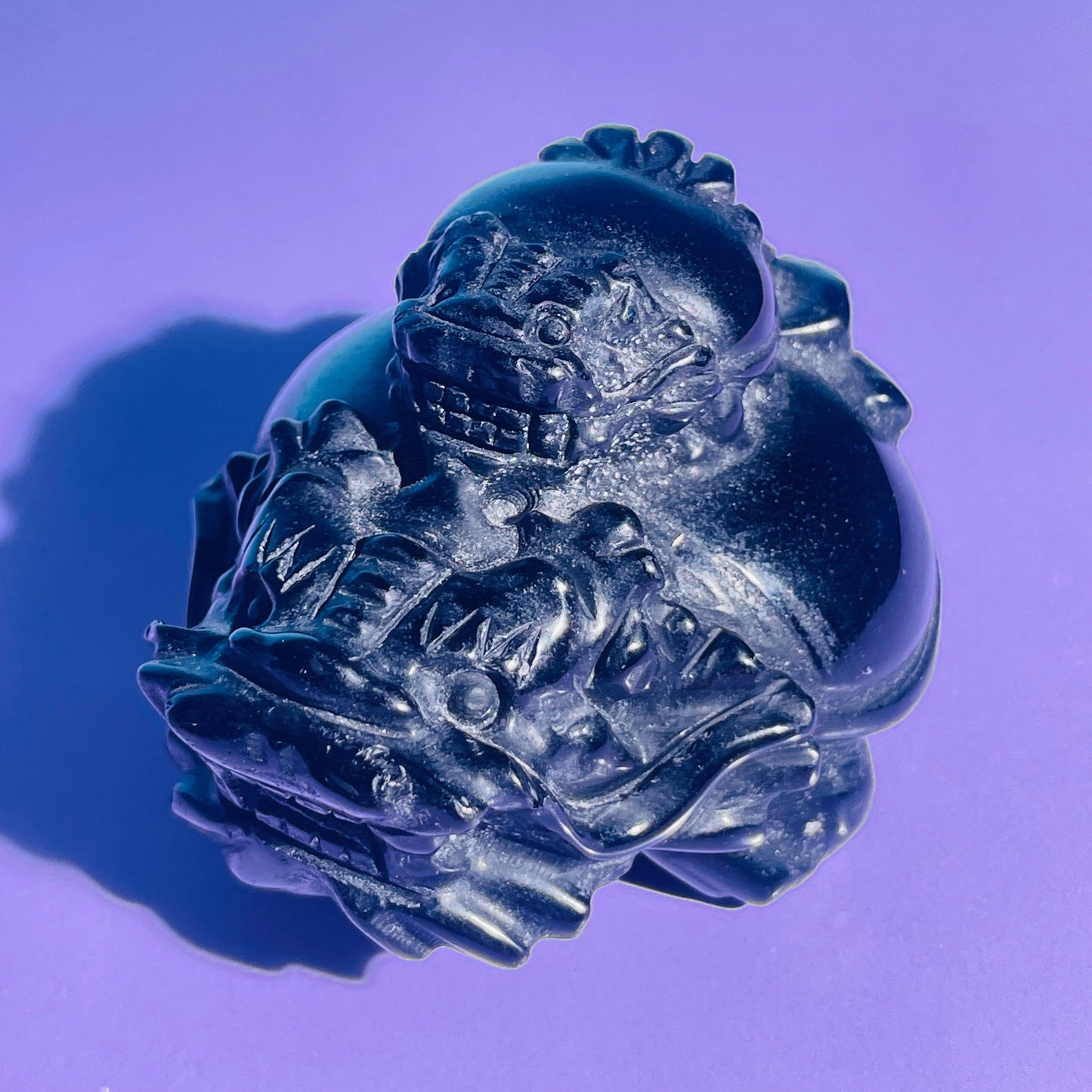 Obsidian 'Pixiu' Dragon + Baby Pixiu Medium Carving