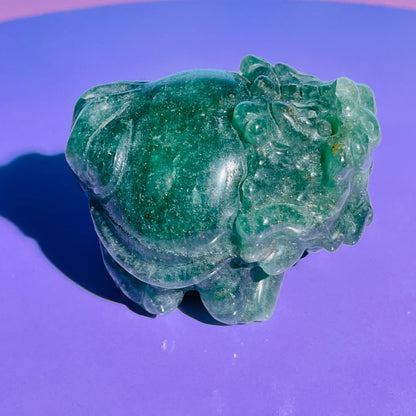 Green Strawberry Quartz 'Pixiu' Dragon Medium Carving