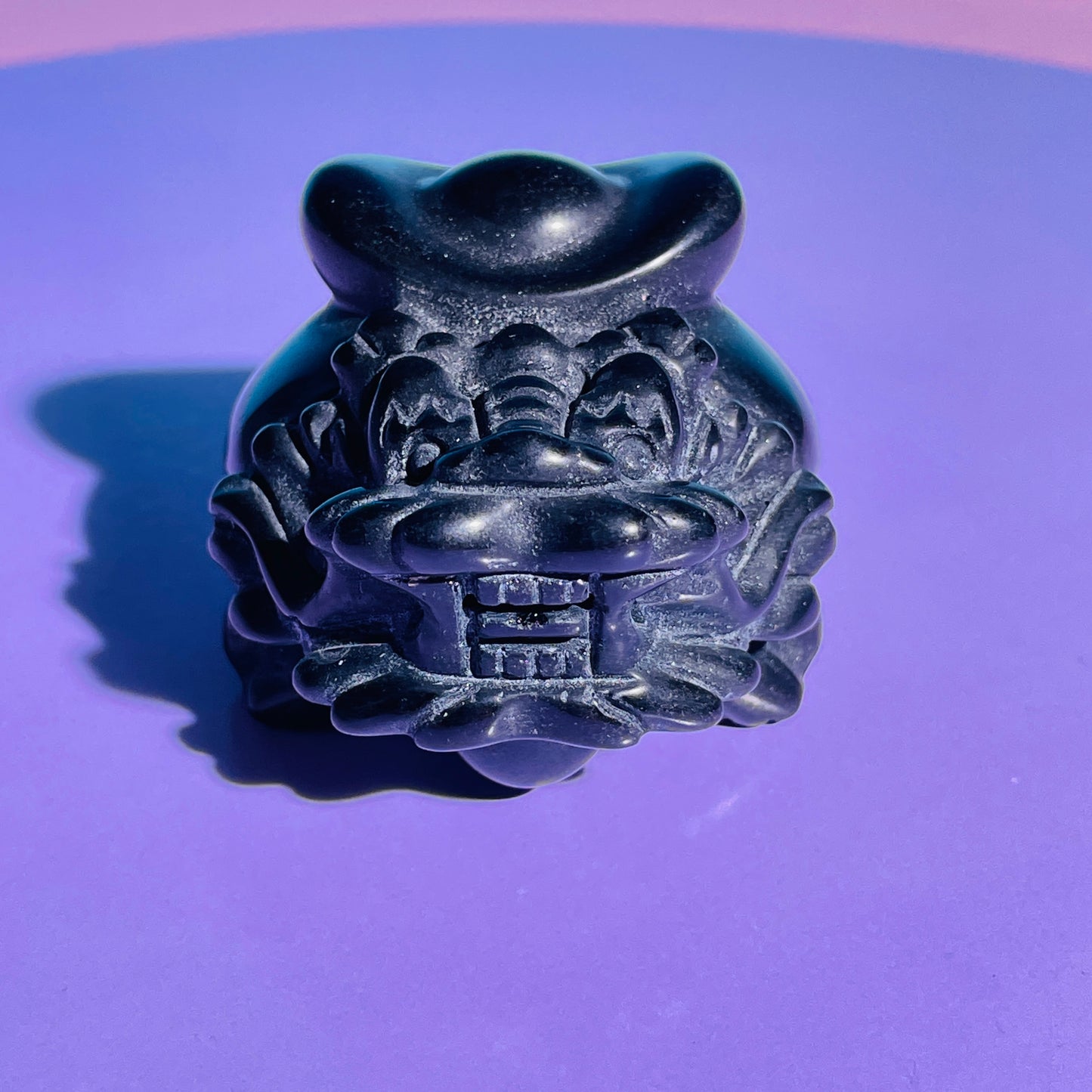 Obsidian 'Pixiu' Dragon with Gold Ingot Medium Carving