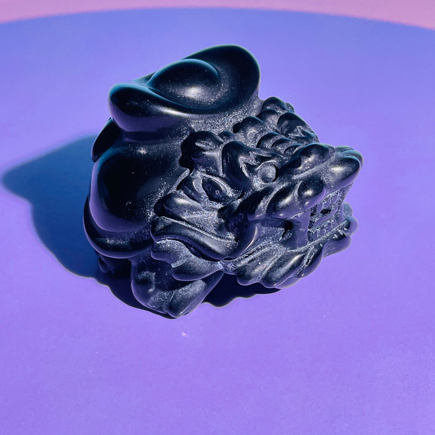 Obsidian 'Pixiu' Dragon with Gold Ingot Medium Carving