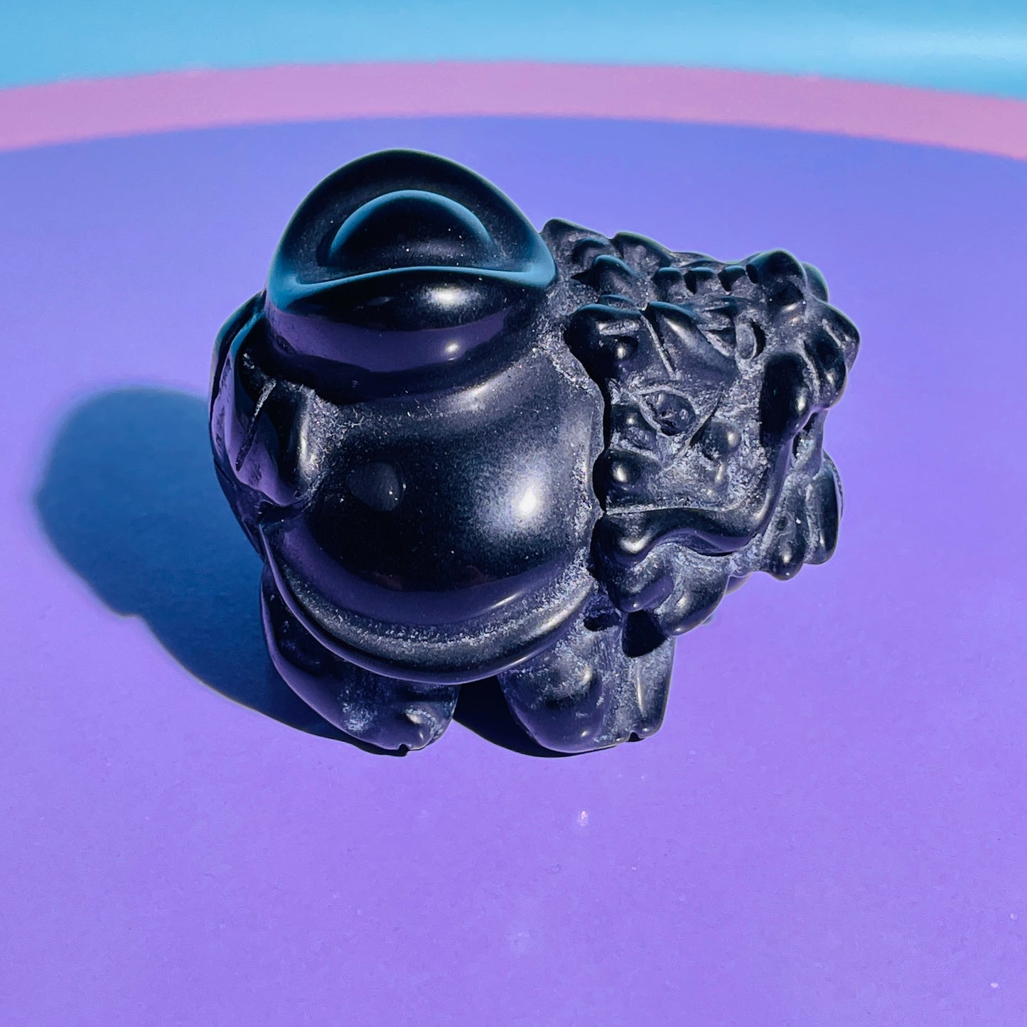 Obsidian 'Pixiu' Dragon with Gold Ingot Medium Carving