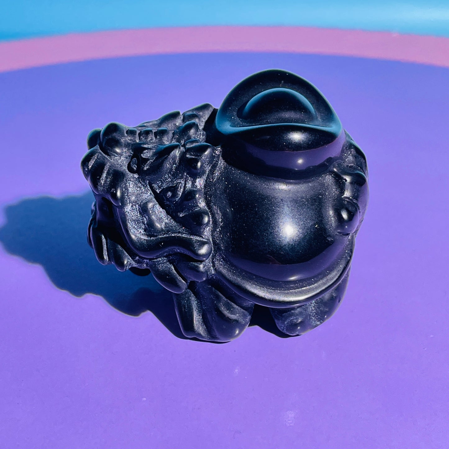 Obsidian 'Pixiu' Dragon with Gold Ingot Medium Carving