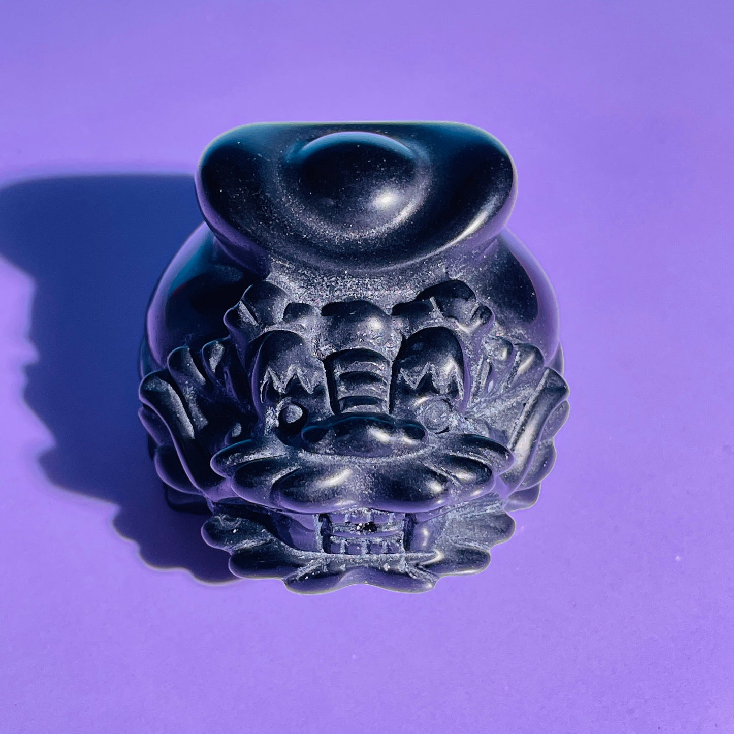 Obsidian 'Pixiu' Dragon with Gold Ingot Medium Carving