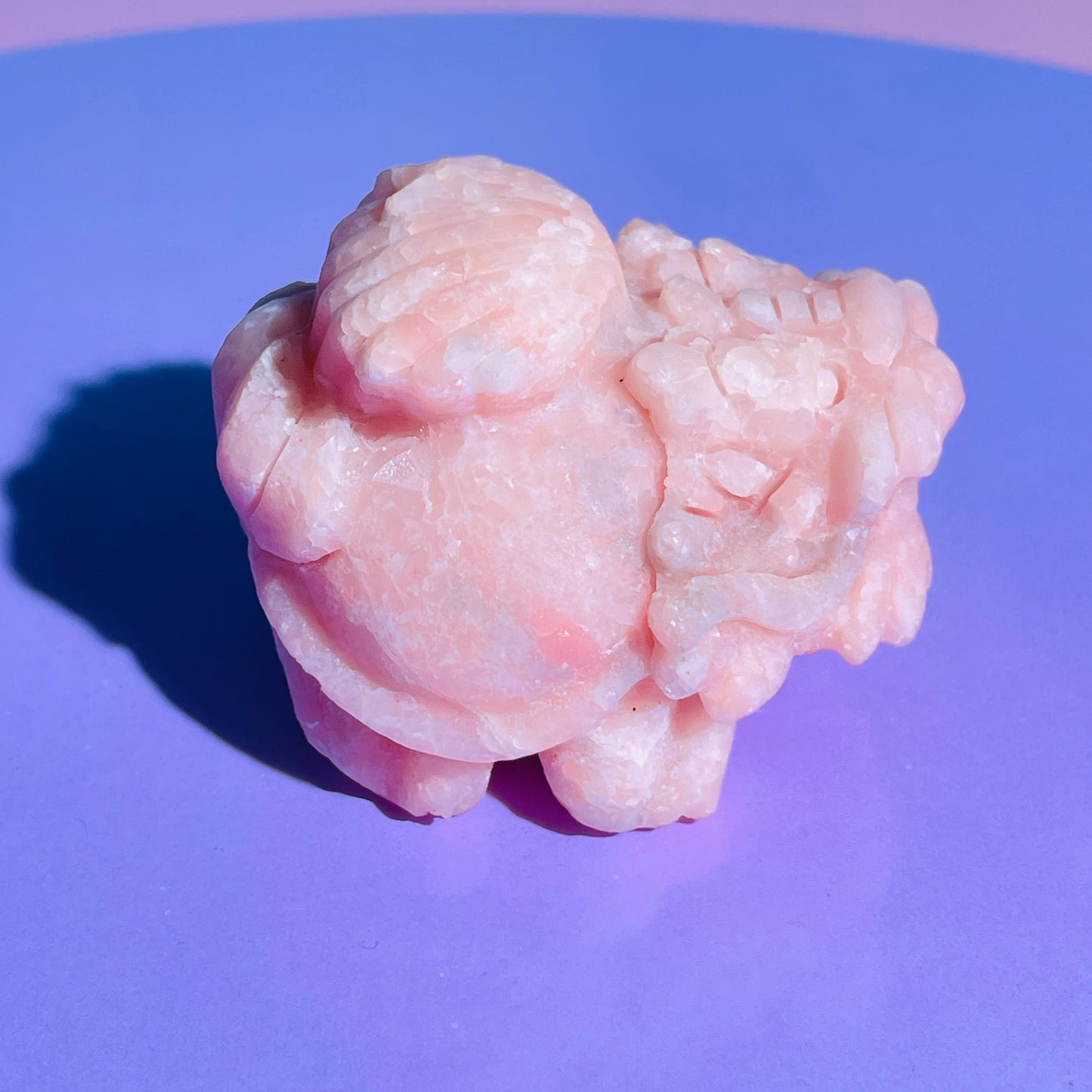 Pink Opal 'Pixiu' Dragon with Offering Shell Medium Carving