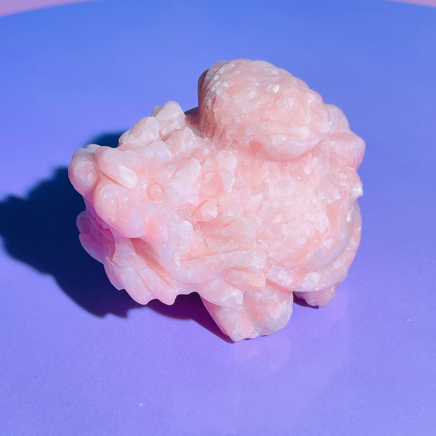 Pink Opal 'Pixiu' Dragon with Offering Shell Medium Carving