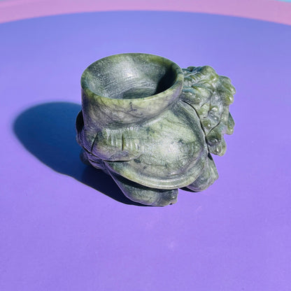 Green Jade 'Pixiu' Dragon with Offering Bowl Medium Carving