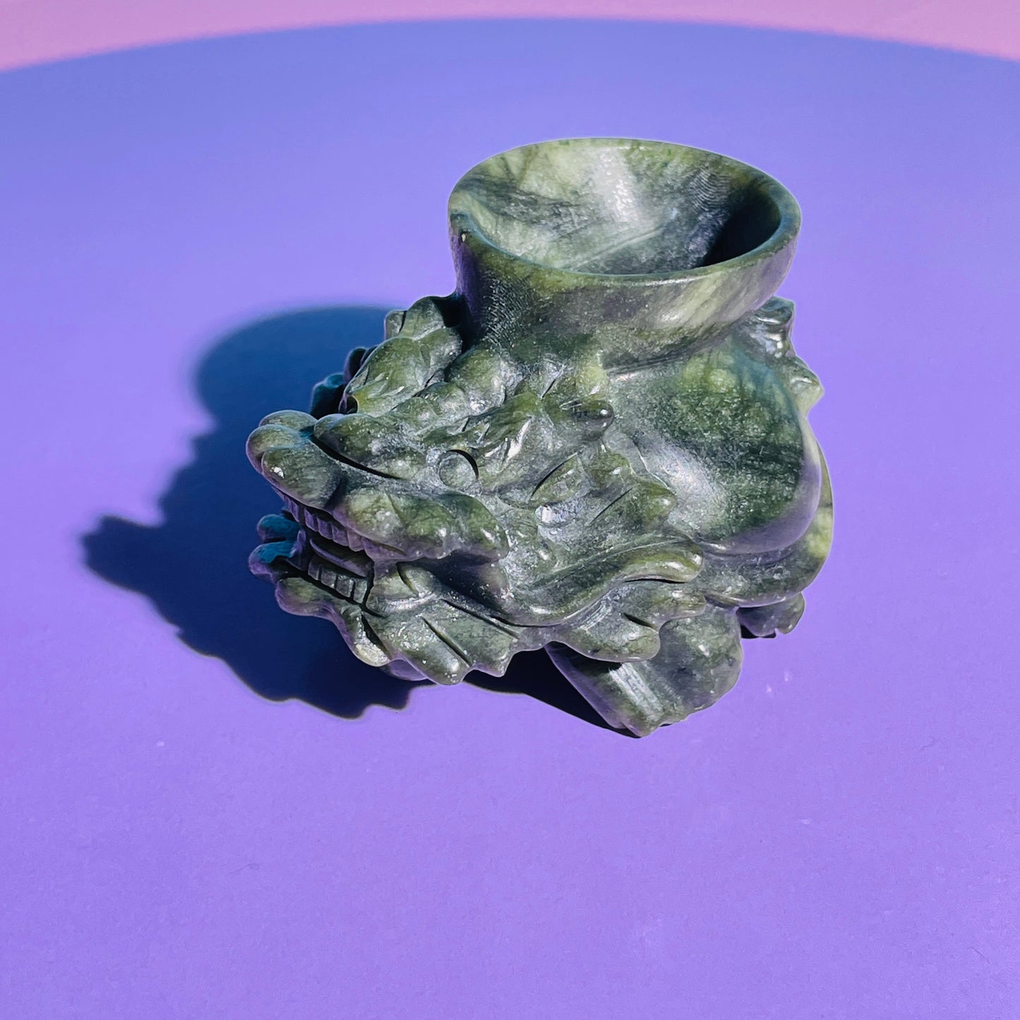 Green Jade 'Pixiu' Dragon with Offering Bowl Medium Carving