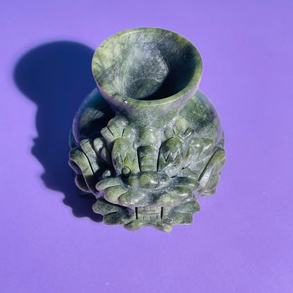 Green Jade 'Pixiu' Dragon with Offering Bowl Medium Carving