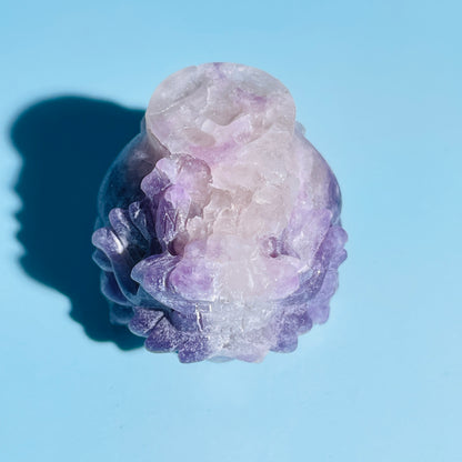 Purple Lepidolite Mica + Quartz 'Pixiu' Dragon with Coin Small Carving