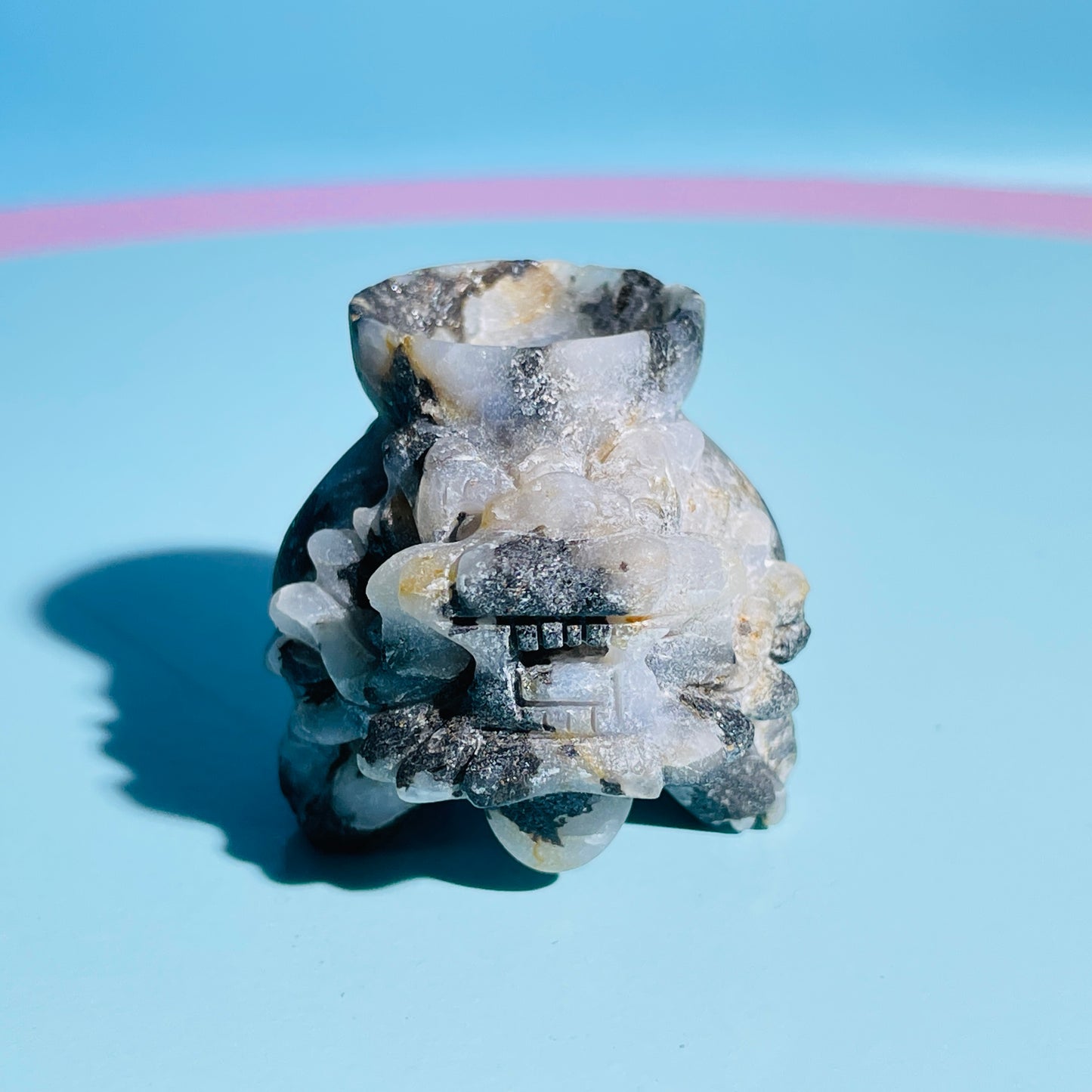 Black Tourmaline in Quartz 'Pixiu' Dragon with Offering Bowl Small Carving