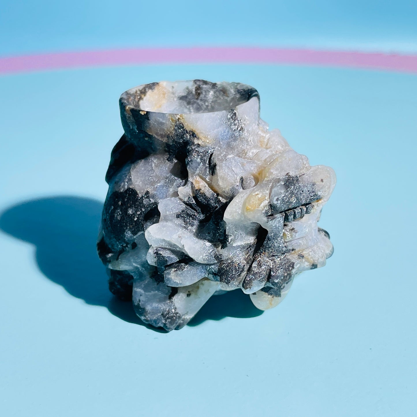 Black Tourmaline in Quartz 'Pixiu' Dragon with Offering Bowl Small Carving