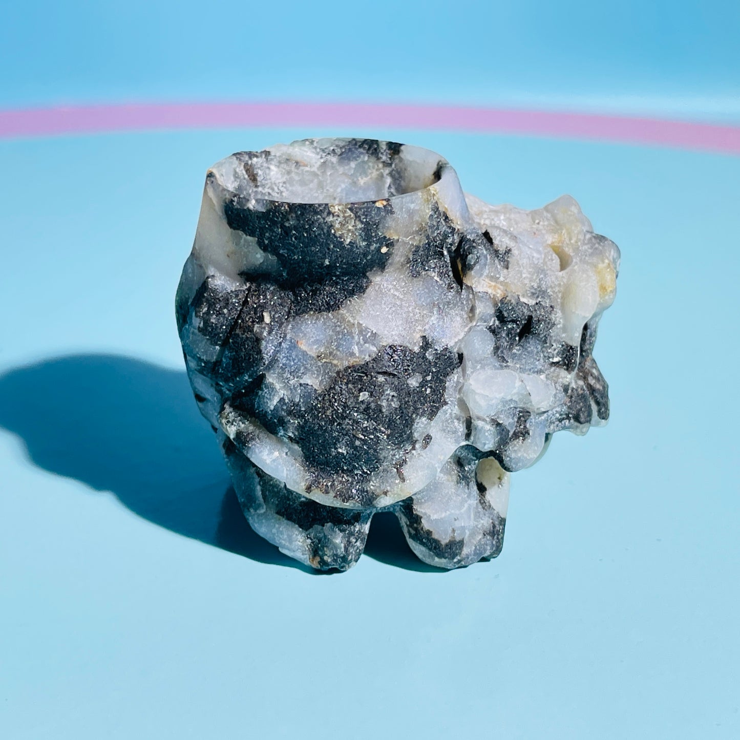 Black Tourmaline in Quartz 'Pixiu' Dragon with Offering Bowl Small Carving