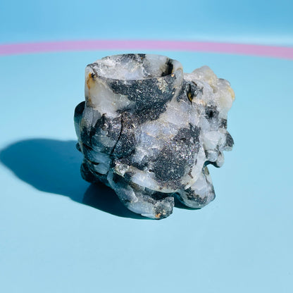 Black Tourmaline in Quartz 'Pixiu' Dragon with Offering Bowl Small Carving