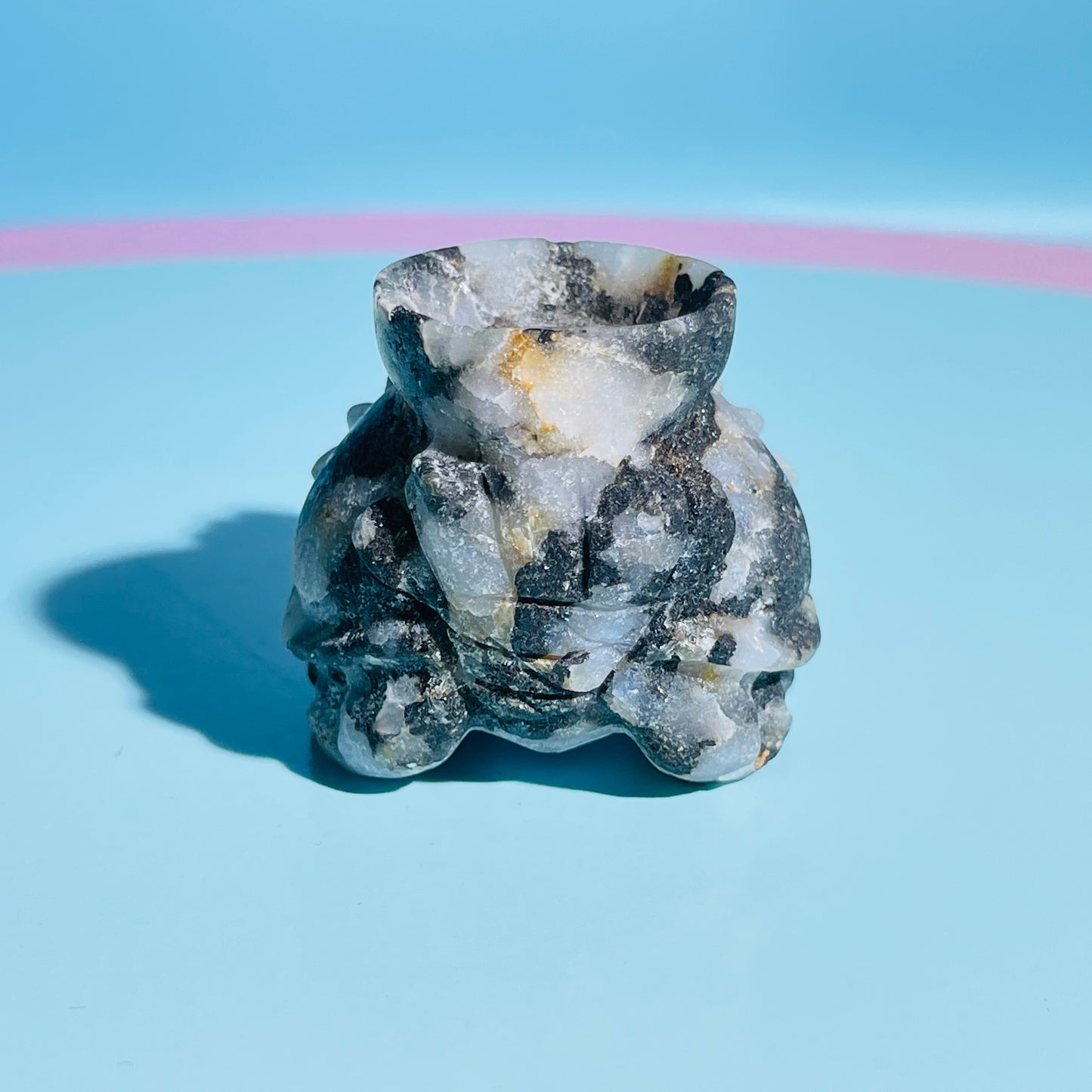 Black Tourmaline in Quartz 'Pixiu' Dragon with Offering Bowl Small Carving