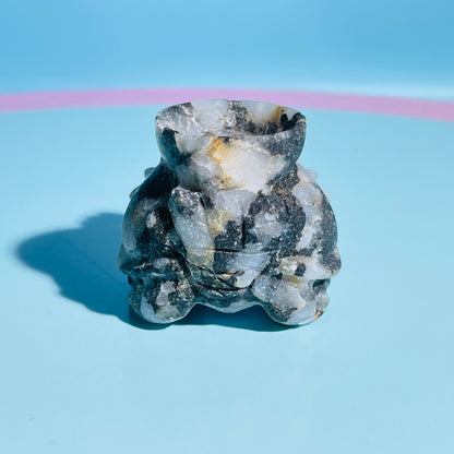 Black Tourmaline in Quartz 'Pixiu' Dragon with Offering Bowl Small Carving