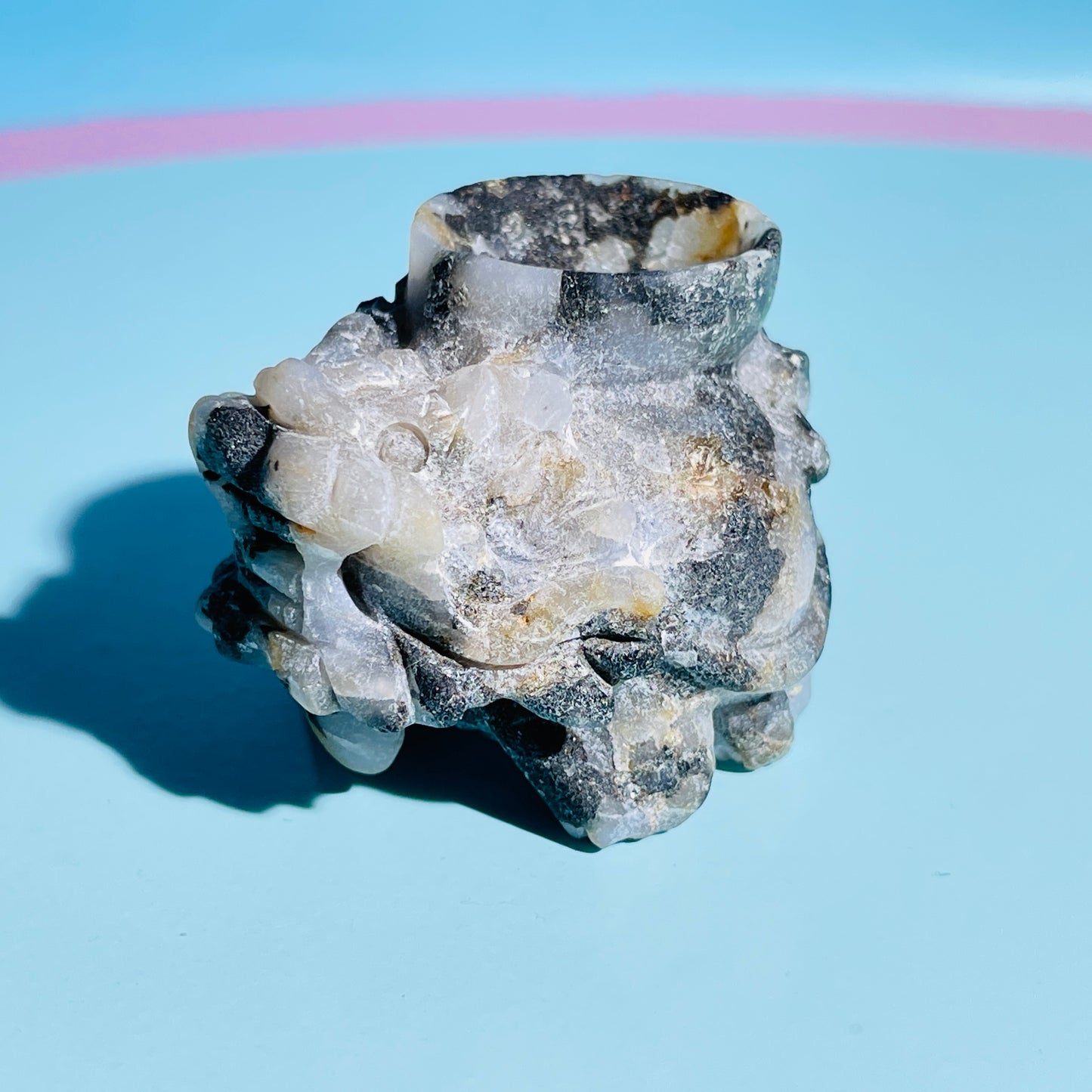 Black Tourmaline in Quartz 'Pixiu' Dragon with Offering Bowl Small Carving