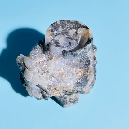 Black Tourmaline in Quartz 'Pixiu' Dragon with Offering Bowl Small Carving