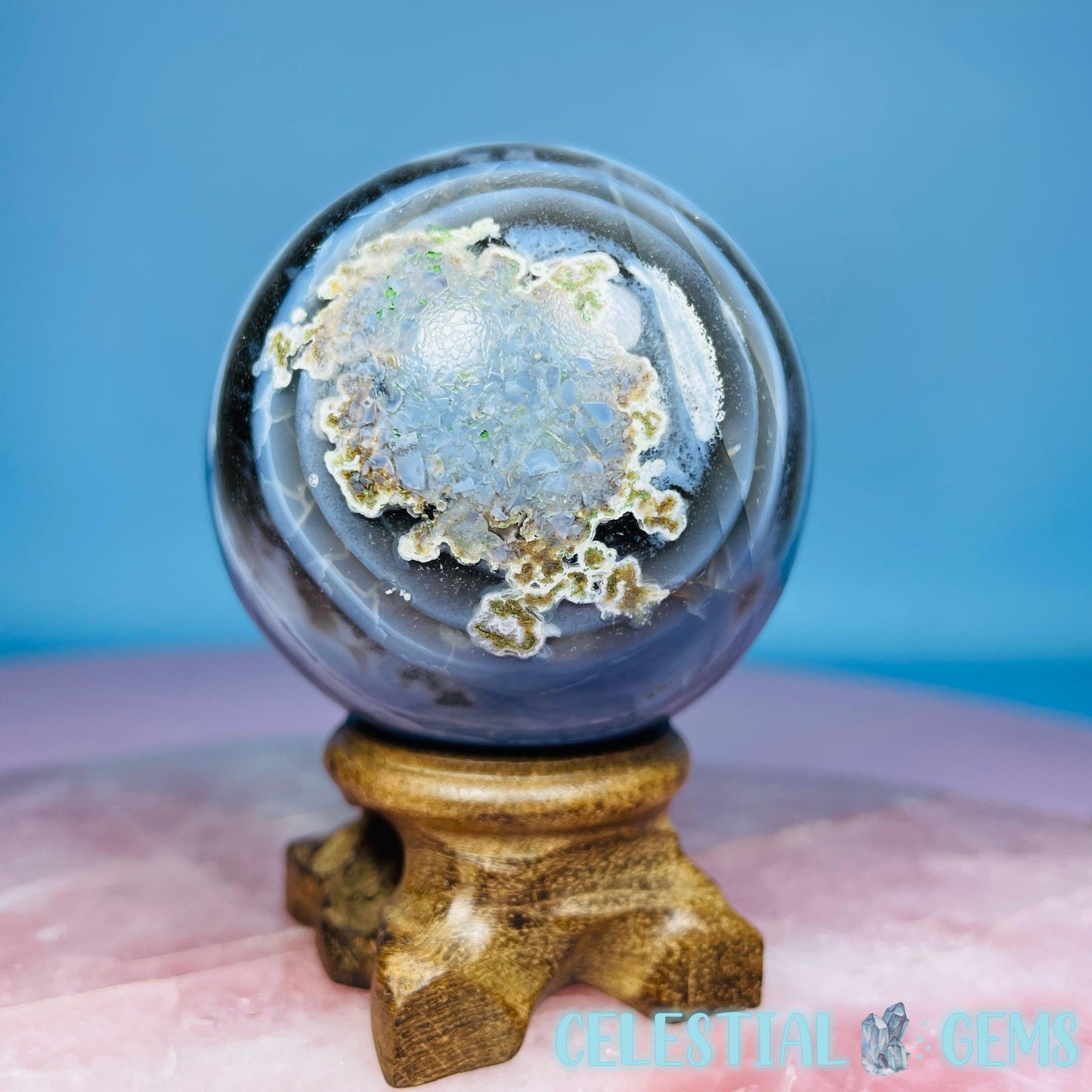 Owhyee Blue Opal with Moss Agate Medium Sphere