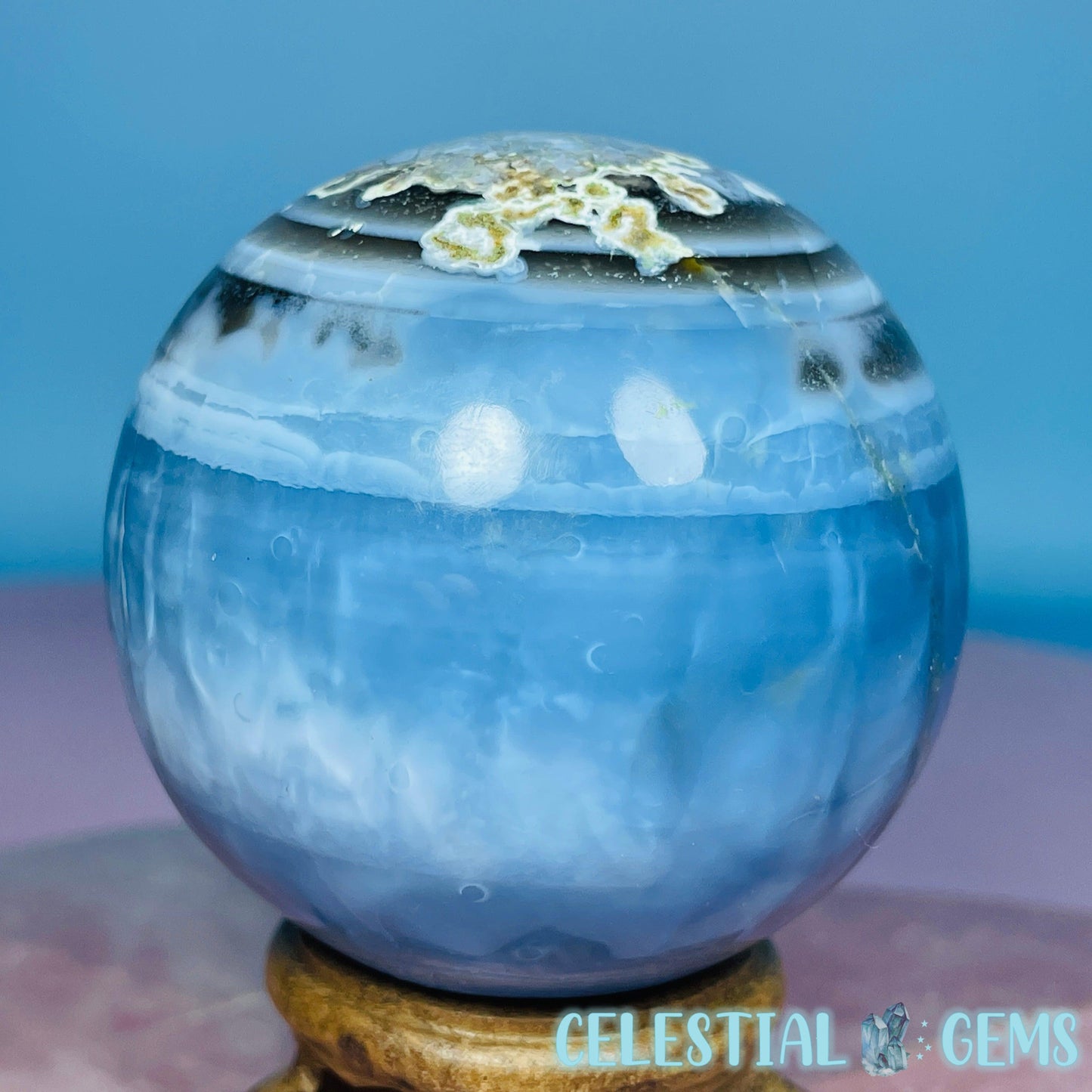 Owhyee Blue Opal with Moss Agate Medium Sphere