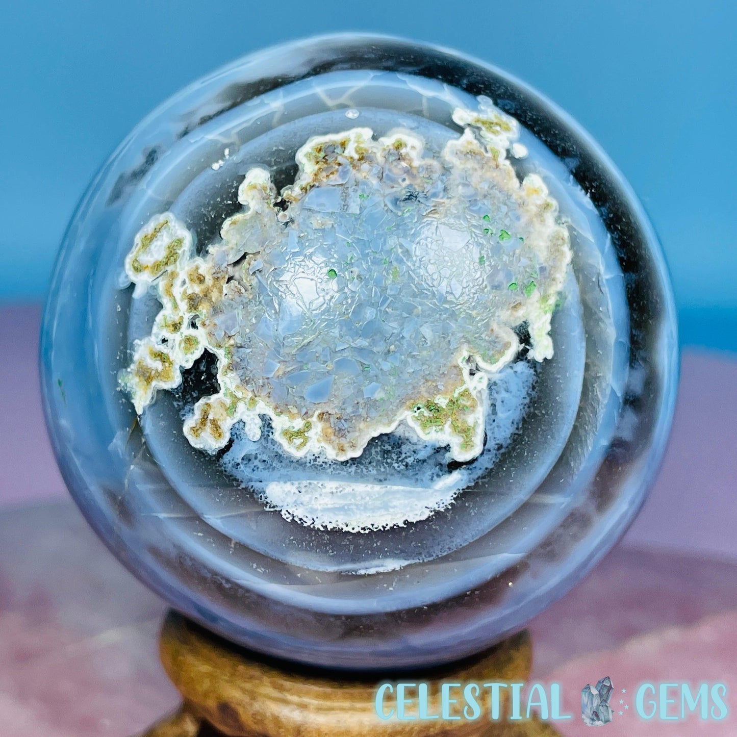 Owhyee Blue Opal with Moss Agate Medium Sphere