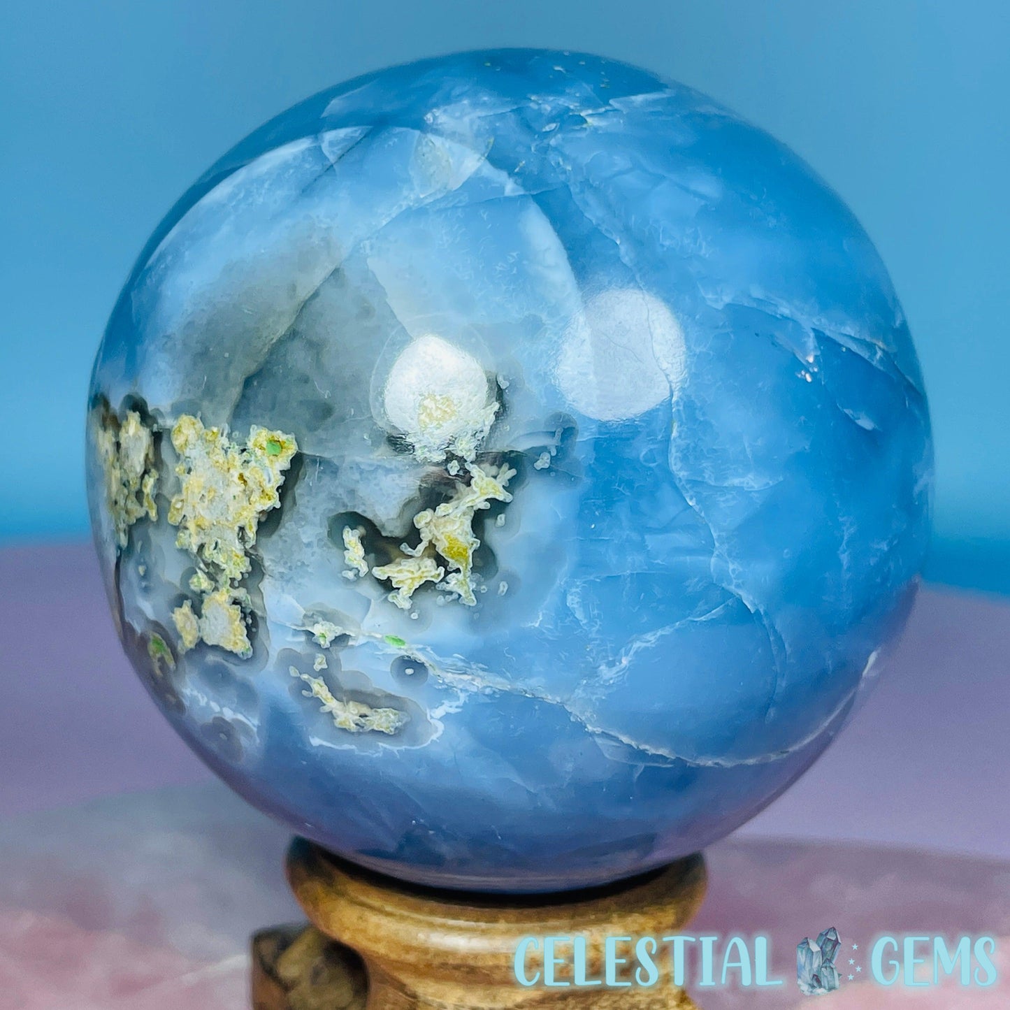 Owhyee Blue Opal with Moss Agate Large Sphere