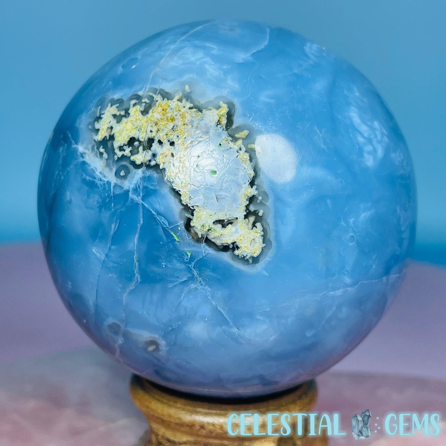 Owhyee Blue Opal with Moss Agate Large Sphere