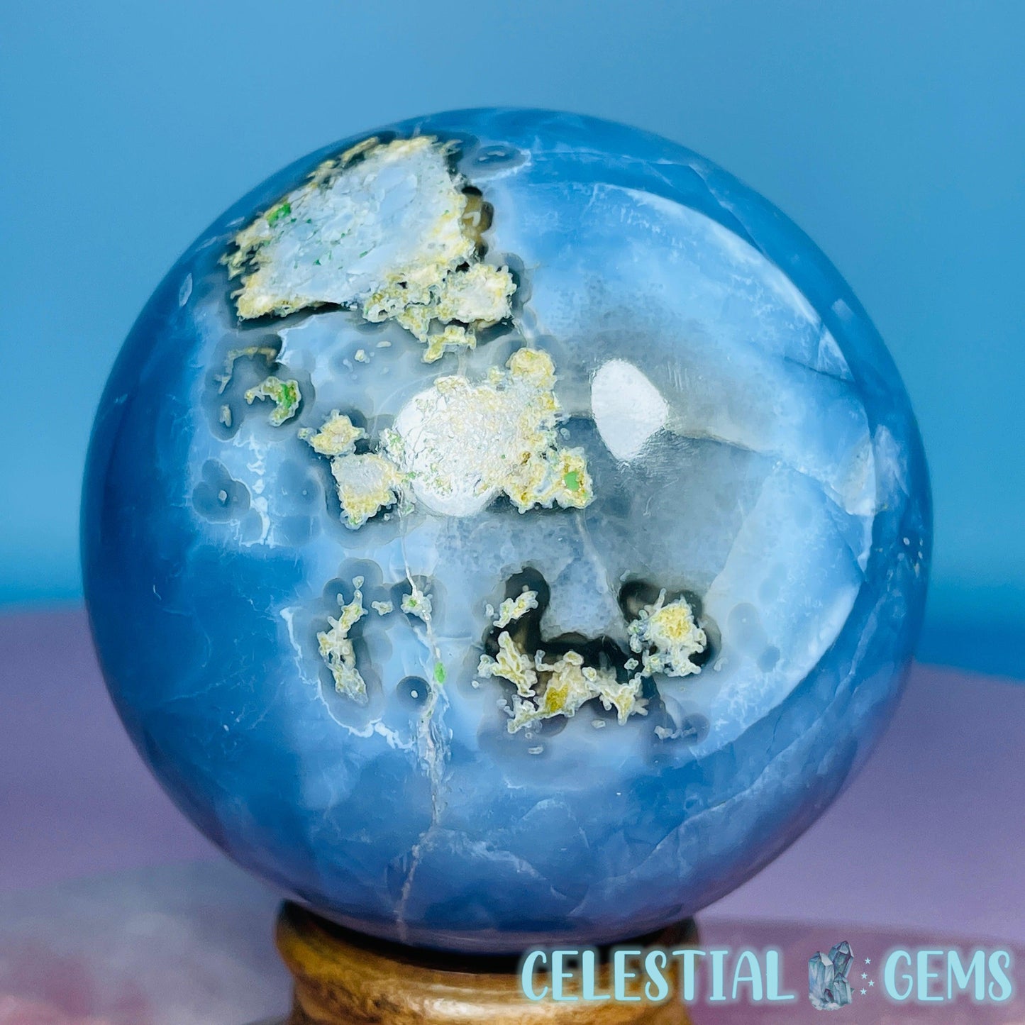 Owhyee Blue Opal with Moss Agate Large Sphere