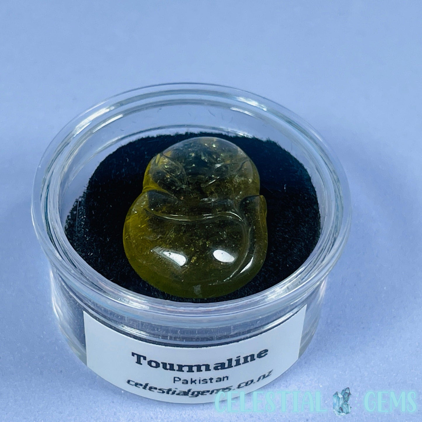 High Grade Yellow Dravite Tourmaline Fox Mini Carving in Specimen Pottle (Video)