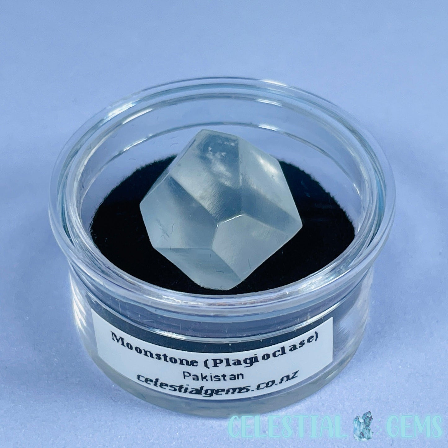 Moonstone (Plagioclase) Faceted Mini Gemstone in Specimen Pottle (Video)