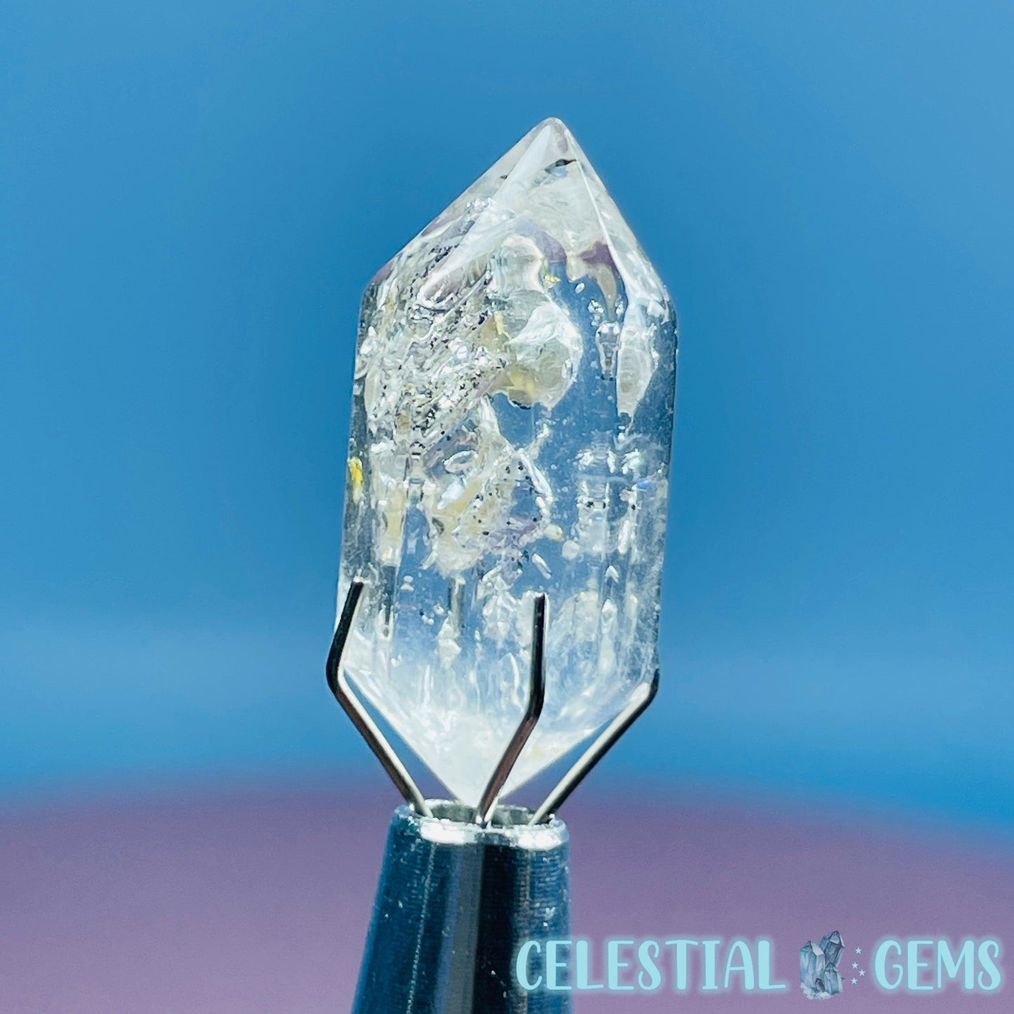 Petroleum Enhydro Quartz Mini Point in Specimen Pottle (Video)