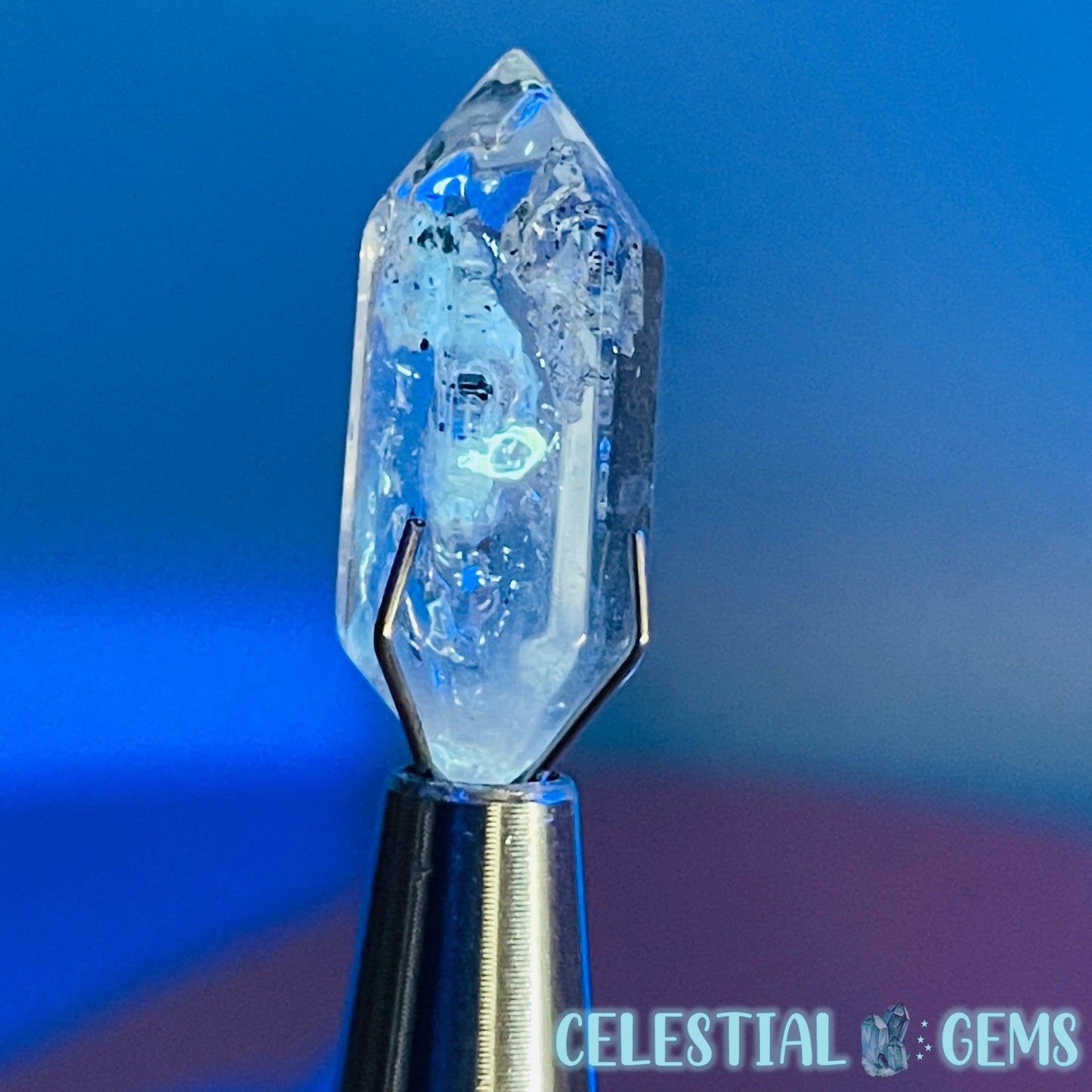 Petroleum Enhydro Quartz Mini Point in Specimen Pottle (Video)