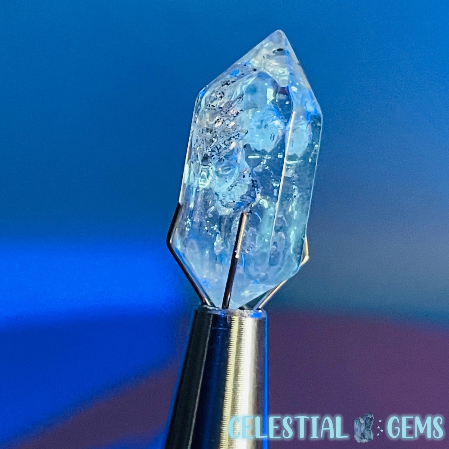 Petroleum Enhydro Quartz Mini Point in Specimen Pottle (Video)