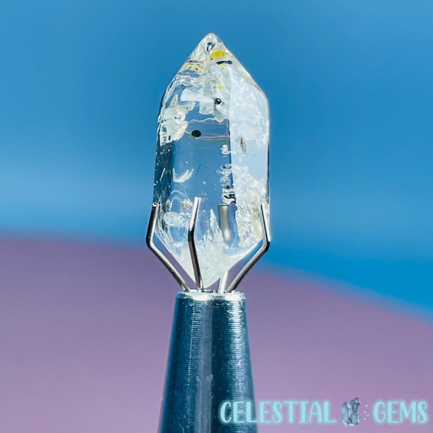 Petroleum Enhydro Quartz Mini Point in Specimen Pottle (Video)