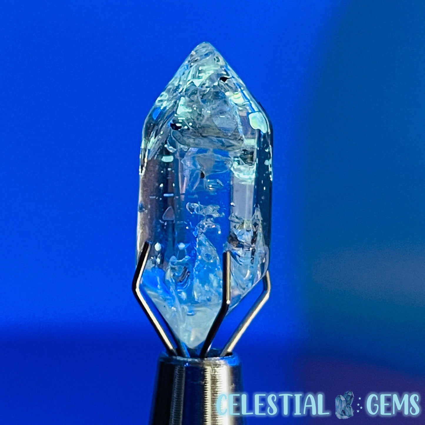 Petroleum Enhydro Quartz Mini Point in Specimen Pottle (Video)