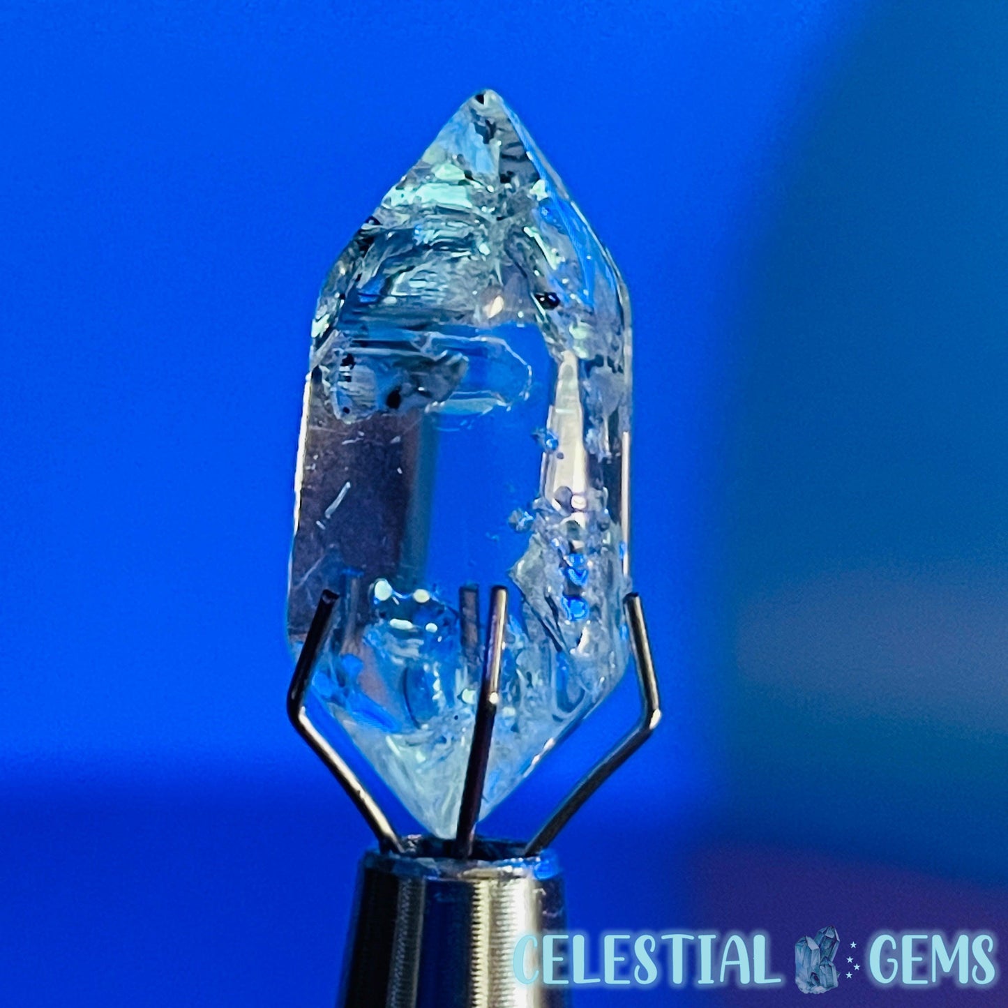 Petroleum Enhydro Quartz Mini Point in Specimen Pottle (Video)