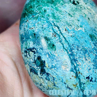 Chrysocolla, Shattuckite, Malachite + Dioptase Palmstone